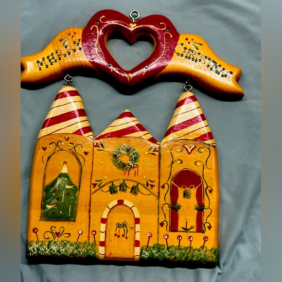 Unique wooden house with Merry Christmas sign handmade in Mexico. - Picture 1 of 5